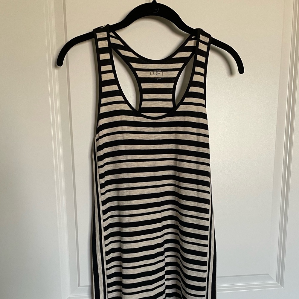 LOFT Black & White Striped Tank Dress (Size S)